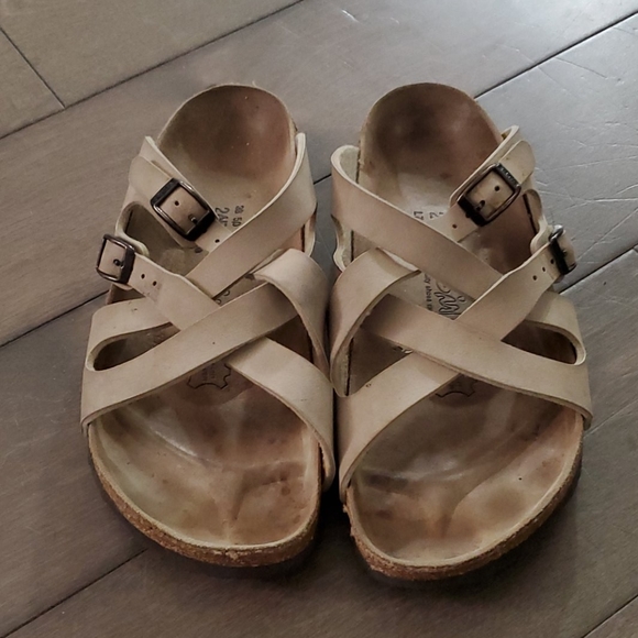 Birkenstock Shoes - Tan Cross Strap Birki by Birkenstock Sandles UK 38